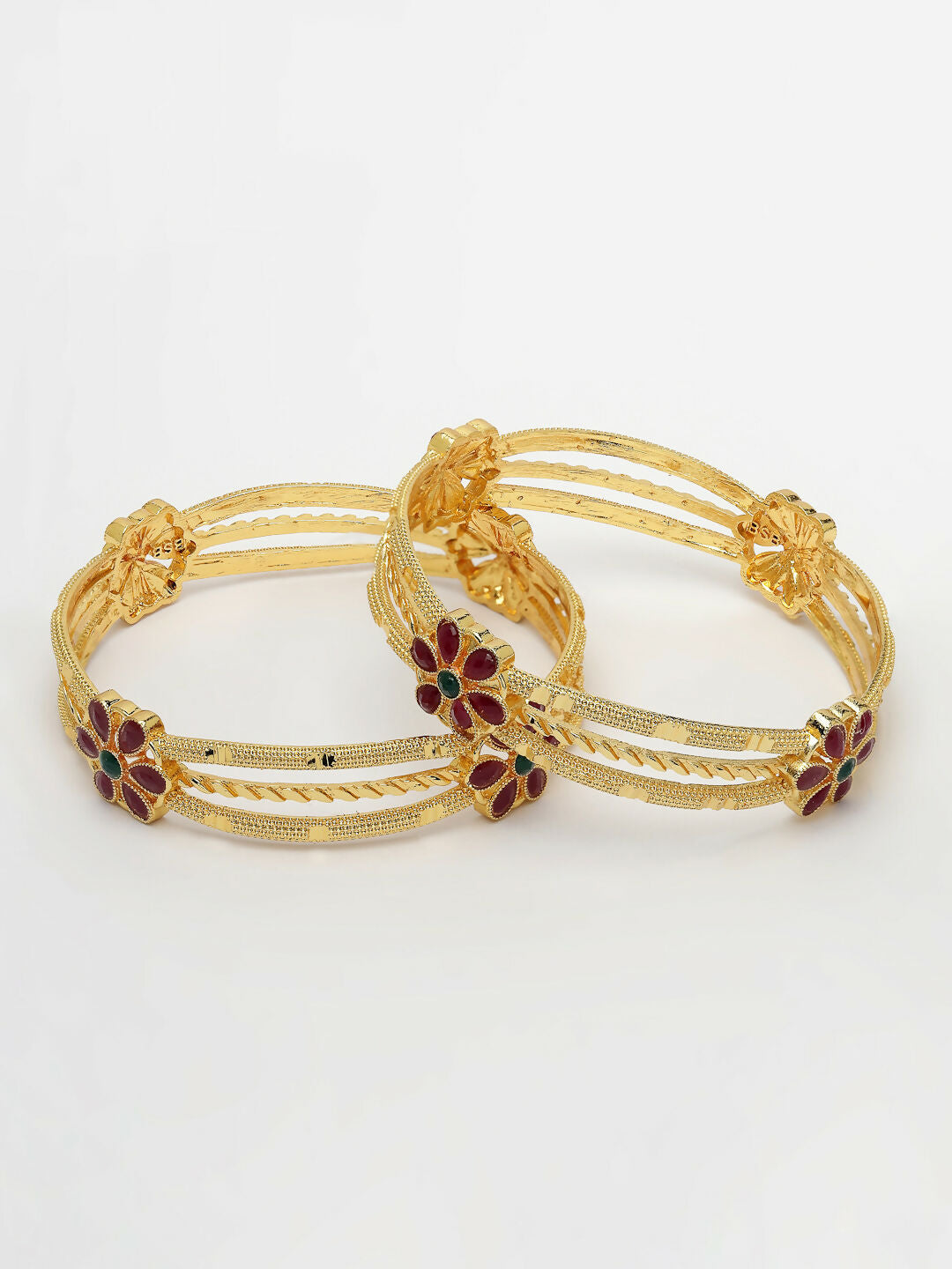 NVR Women's Set of 2 Gold-Plated Artificial Stones Handcrafted Traditional Bangles - Distacart