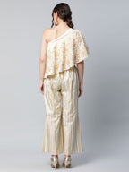 Ahalyaa Women Off White Crepe Floral Printed Top with Palazzos - Distacart