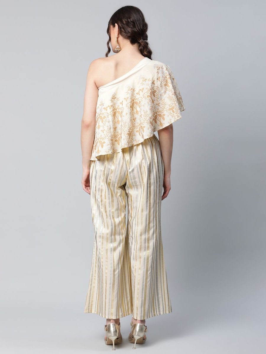Ahalyaa Women Off White Crepe Floral Printed Top with Palazzos - Distacart