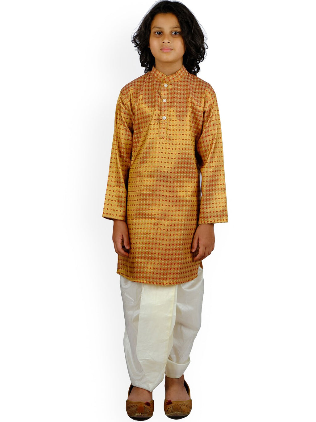 Sethukrishna Boys Gold-Toned Printed Kurta with Dhoti Pants