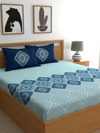 Dreamscape Blue & Green Ethnic Motifs 144 TC King Bedsheet with 2 Pillow Covers - Distacart