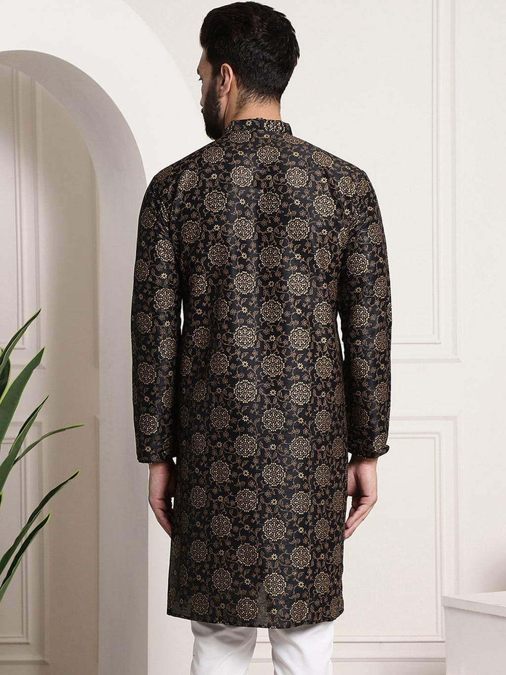 Sojanya Men Black & Brown Ethnic Motifs Printed Kurta