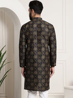 Sojanya Men Black & Brown Ethnic Motifs Printed Kurta