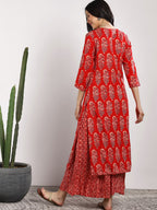 Sangria Women Red Printed Kurta with Palazzos