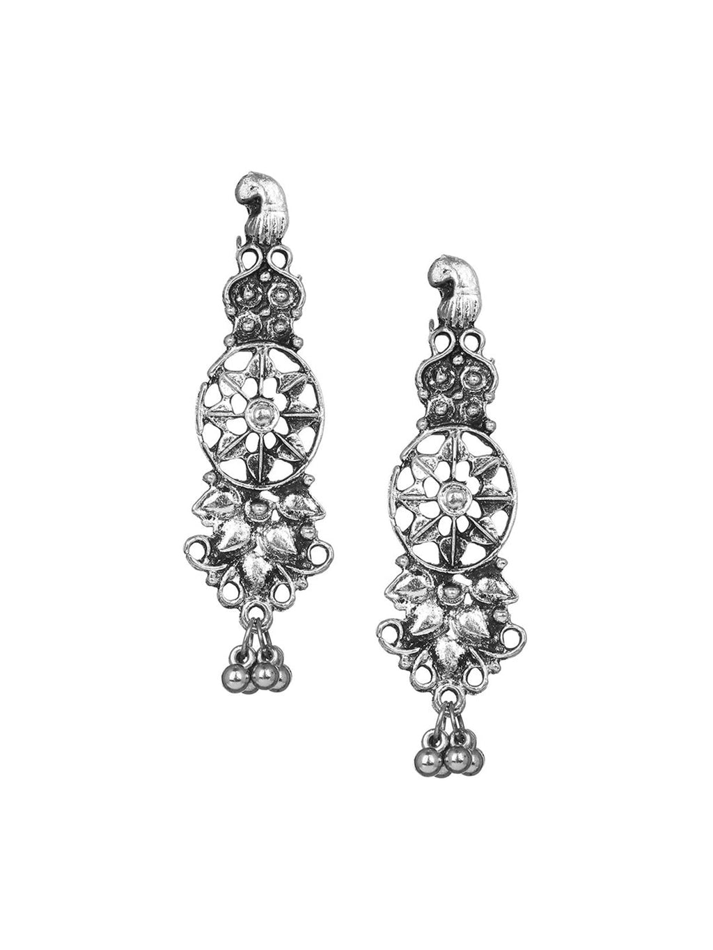 Cardinal Oxidised Silver-Plated Stone-Studded & Beaded Jewellery Set - Distacart