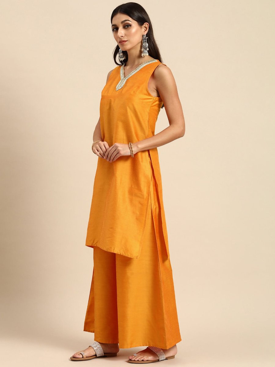 All About You Women Mustard Yellow Ethnic Motifs Embroidered Gotta Patti Kurta with Palazzos & With Dupatta