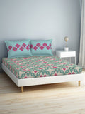SPACES Aurum Blue Ethnic Motifs Pure Cotton 140 TC Queen Bedsheet With 2 Pillow Covers