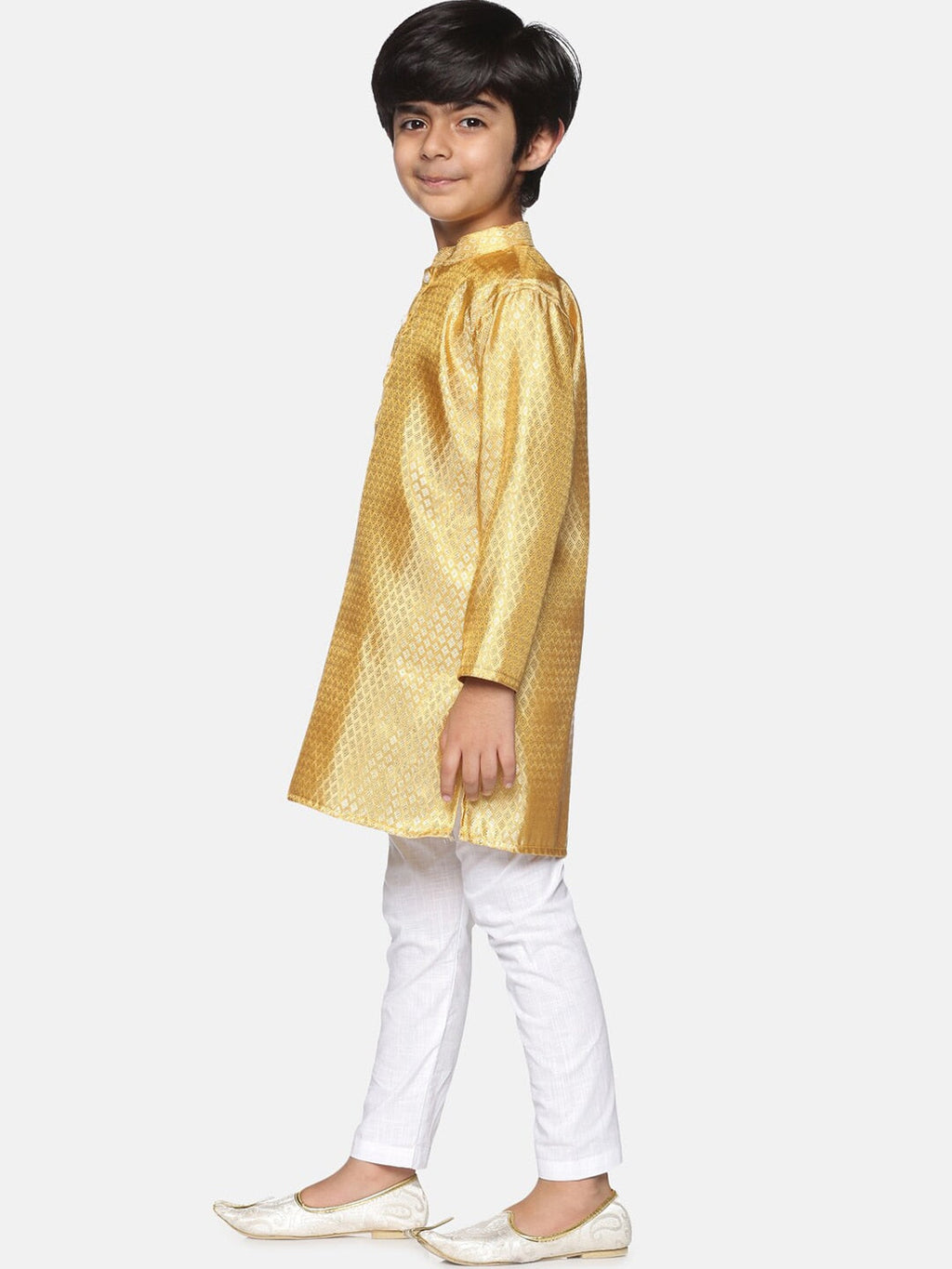 Sethukrishna Boys Gold-Coloured & White Kurta with Pyjamas