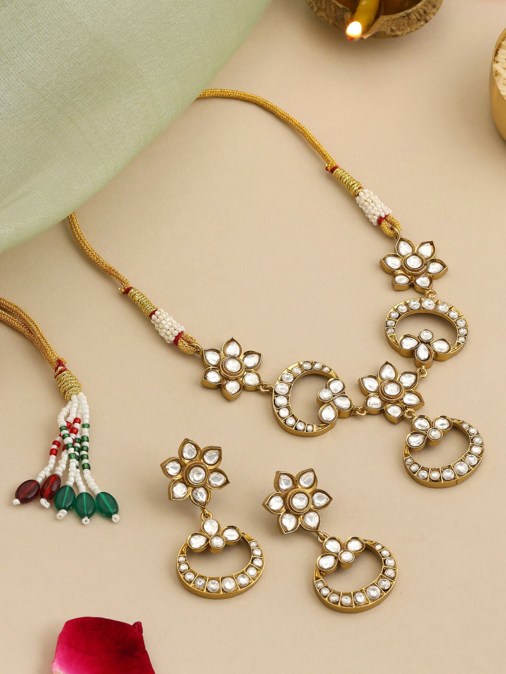 Ruby Raang Chandni Necklace Earrings Set