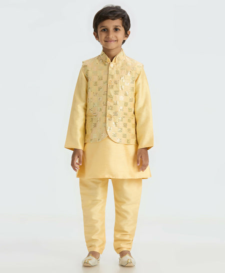 Joban Fashion Kids Island Elegant Box Sequence work Nehru Jacket Full Sleeves Kurta, Pyjama Set - Golden