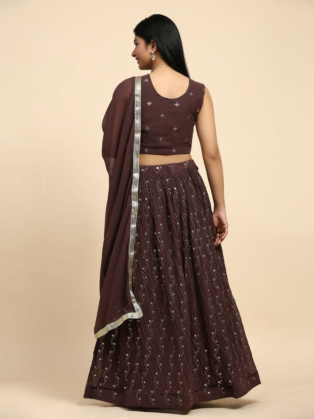 Brown Georgette Embroidered Lehenga choli with Dupatta - Dhara