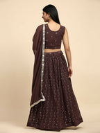 Brown Georgette Embroidered Lehenga choli with Dupatta - Dhara