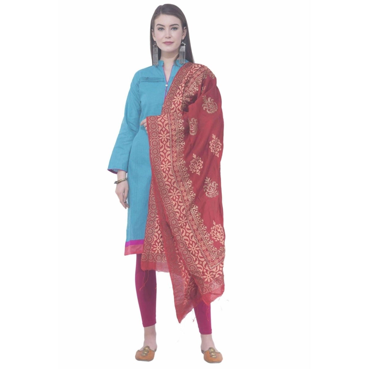 A R SILK Mehroon Color Chanderi gold print Chanderi cotton Dupattas & Chunnis