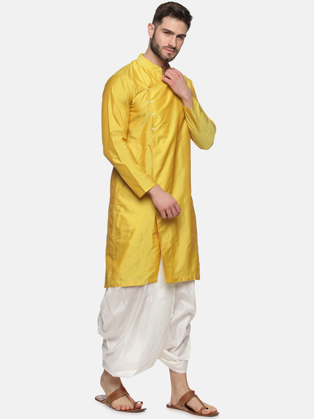 Sethukrishna Men Yellow Angrakha Top with Dhoti Pants - Distacart