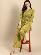 All About You Women Green Printed Pure Cotton Kurti with Palazzos