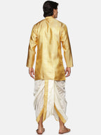 Sethukrishna Men Gold-Toned & White Kurta with Dhoti Pants - Distacart