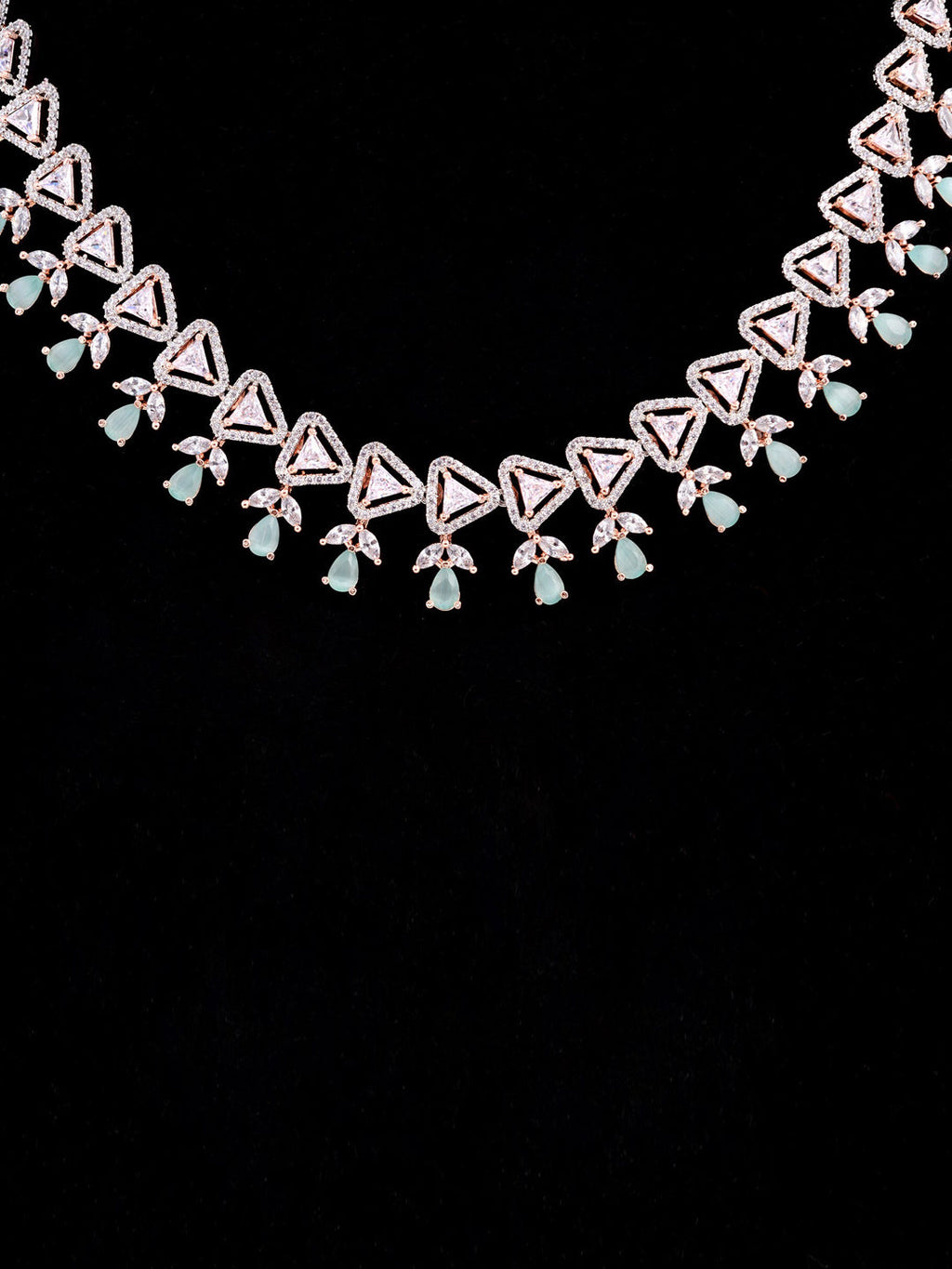 Saraf RS Jewellery Rose Gold-Plated White & Sea Green AD-Studded Handcrafted Jewellery Set - Distacart