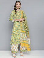 HERE&NOW Floral Printed Regular Pure Cotton Kurta with Palazzos & With Dupatta