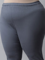 TAG 7 Women Plus size Grey Solid Cotton Ankle-Length Leggings