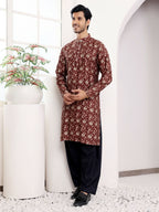 Maroon Modal Silk Designer Printed Men's Kurta - Mahotsav