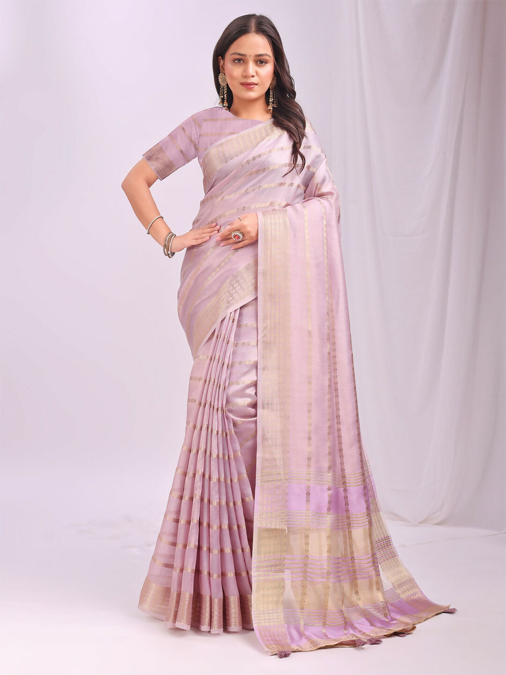 Shree Shyam Fashion Organza Light Pink Saree - Distacart