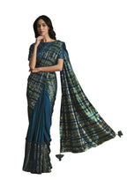 Teal Crystal Silk Sequence Embroidered Saree With Stitched Blouse - Mohmanthan La Belle