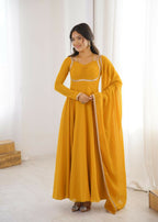 Lehenga Mart Designer Anarkali Suit With Kurta, Dupatta For Women-Yellow - Distacart