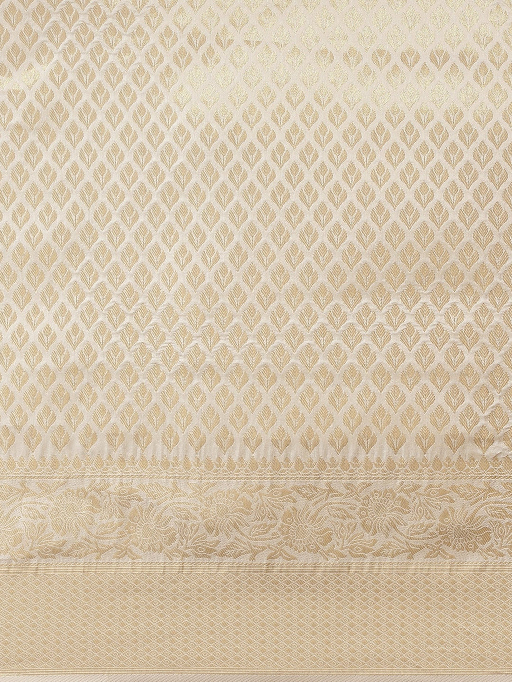 Saree Mall Cream-Coloured Zari Silk Blend Kanjeevaram Sarees - Distacart