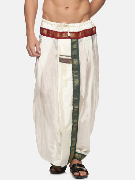 Sethukrishna Men Cream Solid Art Silk Dhotis