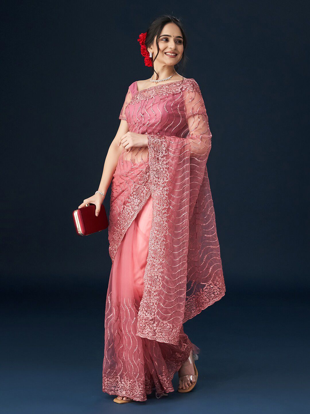 kasee Floral Embroidered Saree - Distacart