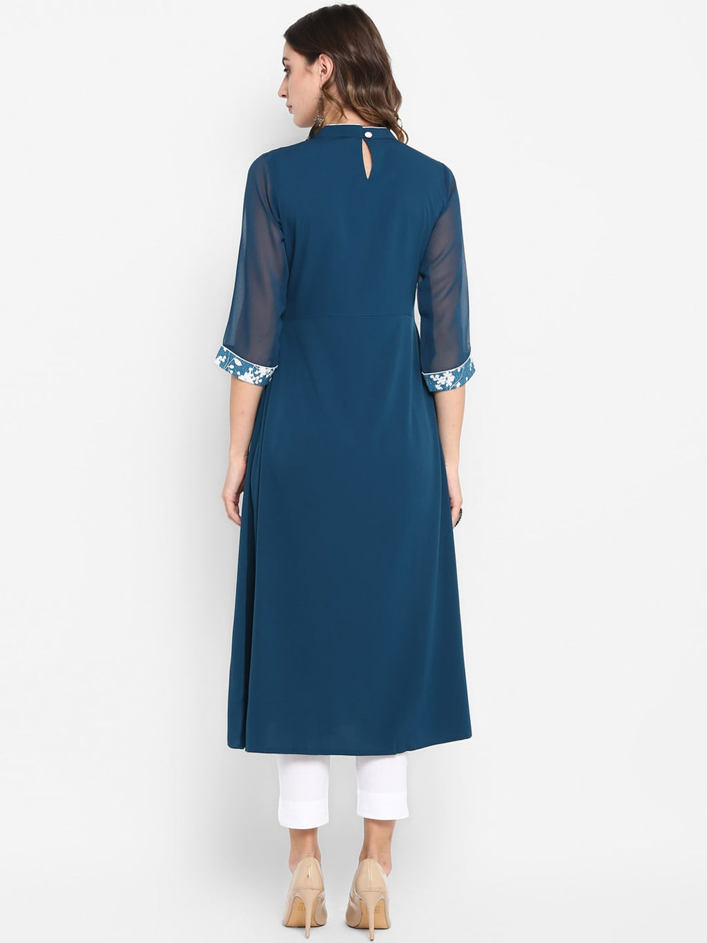 Janasya Turquoise Blue Yoke Design Anarkali Kurta - Distacart