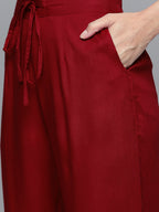 HERE&NOW Women Maroon Ethnic Motifs Printed Regular Kurta with Palazzos