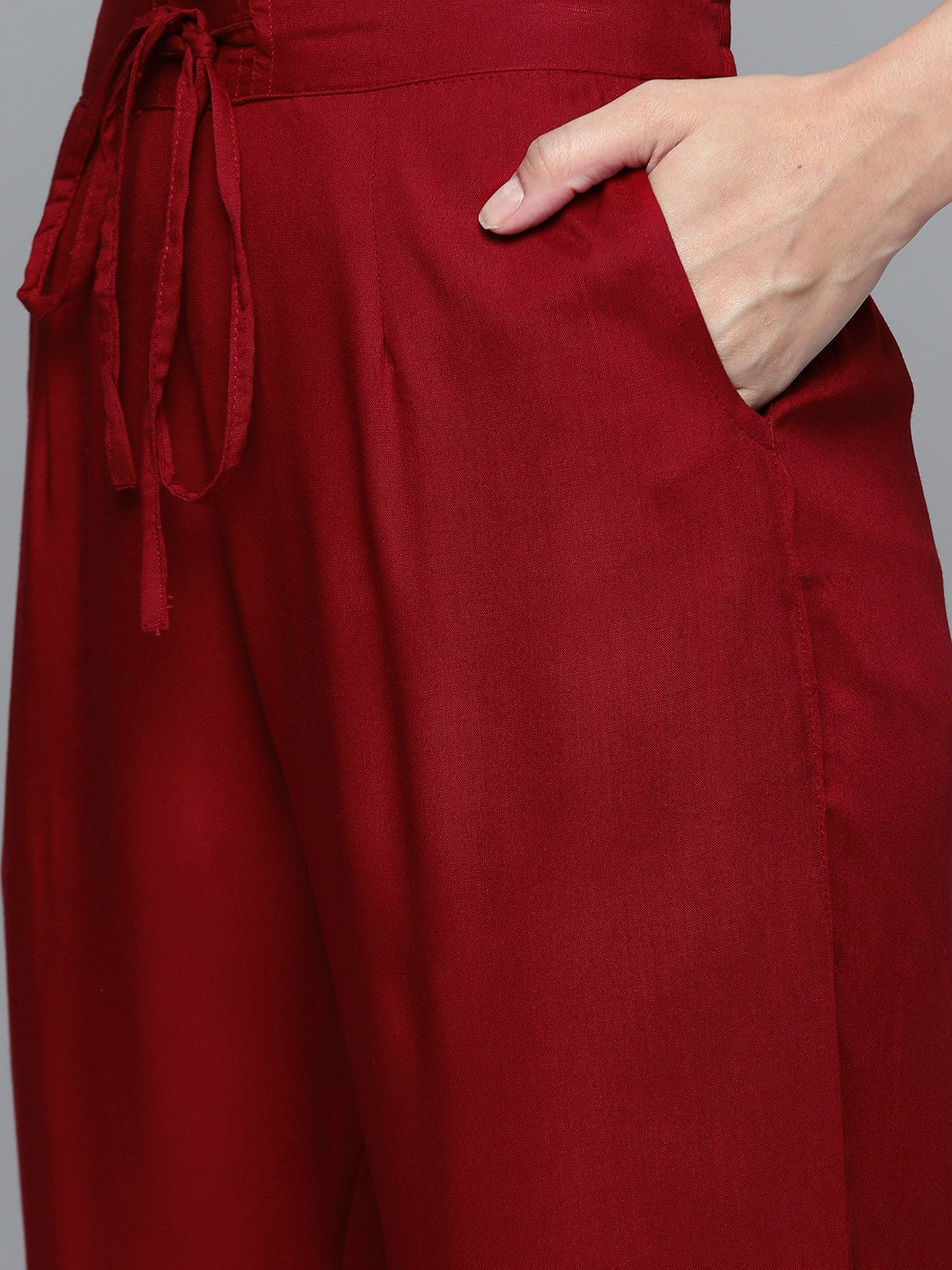 HERE&NOW Women Maroon Ethnic Motifs Printed Regular Kurta with Palazzos