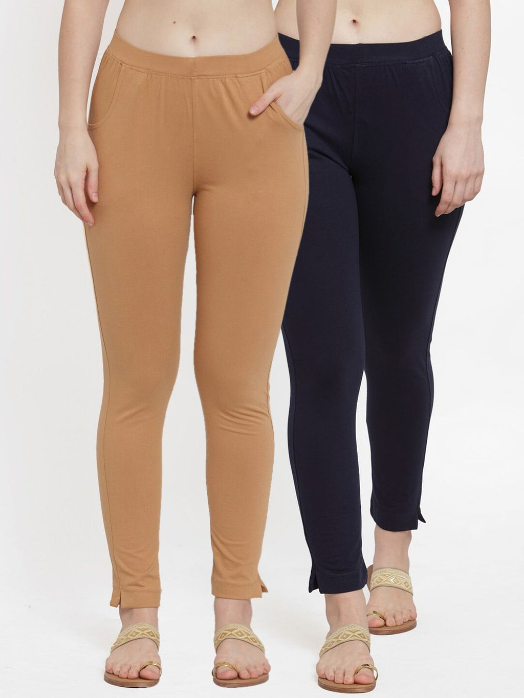TAG 7 Women Pack Of 2 Solid Straight-Fit Ankle-Length Leggings