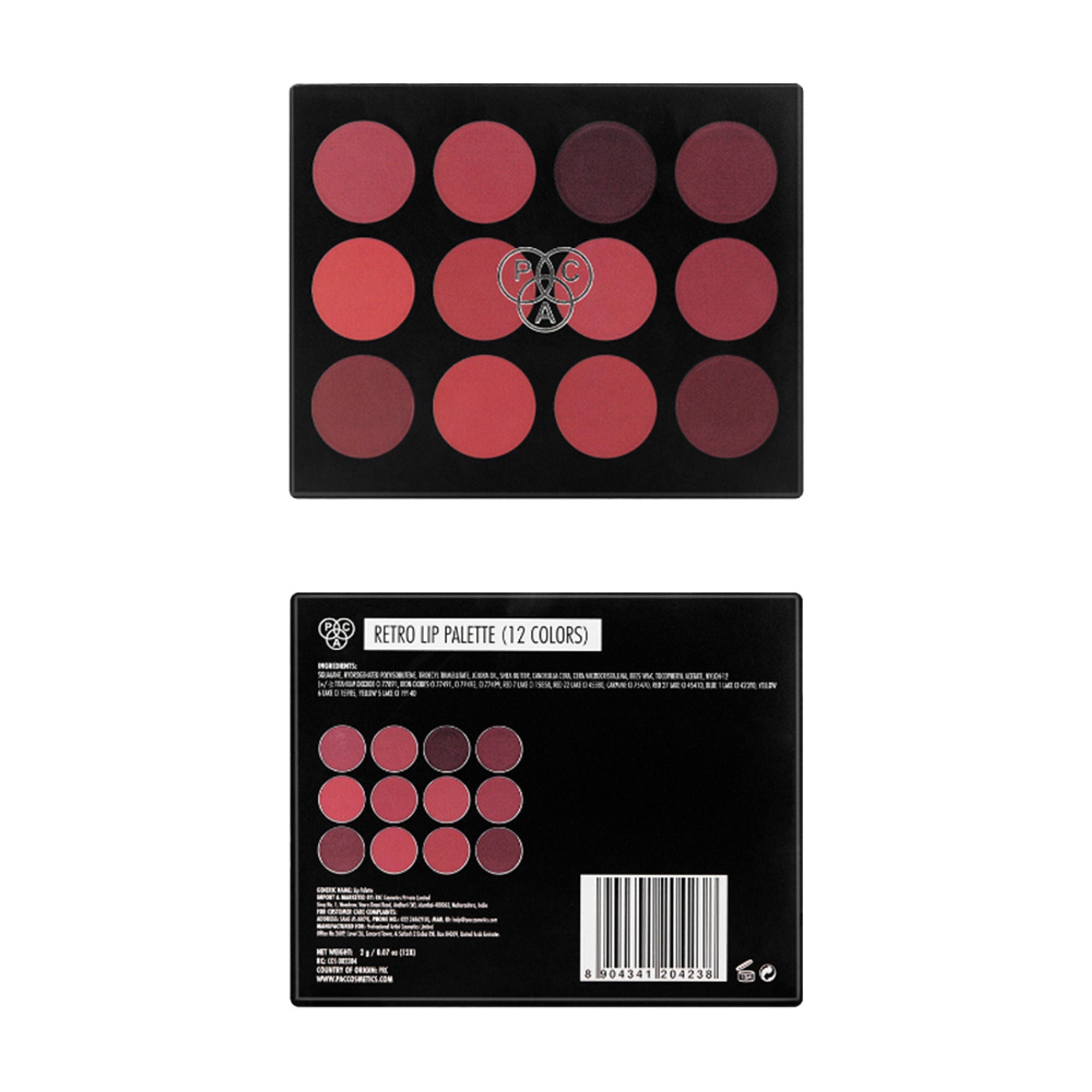 PAC Studio Retro Lip Palette X12 - Intense Color Payoff, Creamy & Highly Blendable, Semi Matte Finish