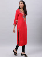 Souchii Red Yoke Design Thread Work Grandeur & Majestic Artwork Kurta - Distacart
