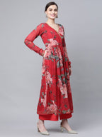 Ahalyaa Women Red Georgette Digital Floral Printed Kurta Palazzo Set - Distacart