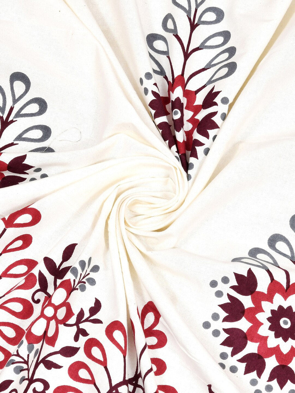 JAIPUR FABRICWhite Red Ethnic Motifs Cotton 250 TC King Bedsheet With 2 Pillow Covers - Distacart