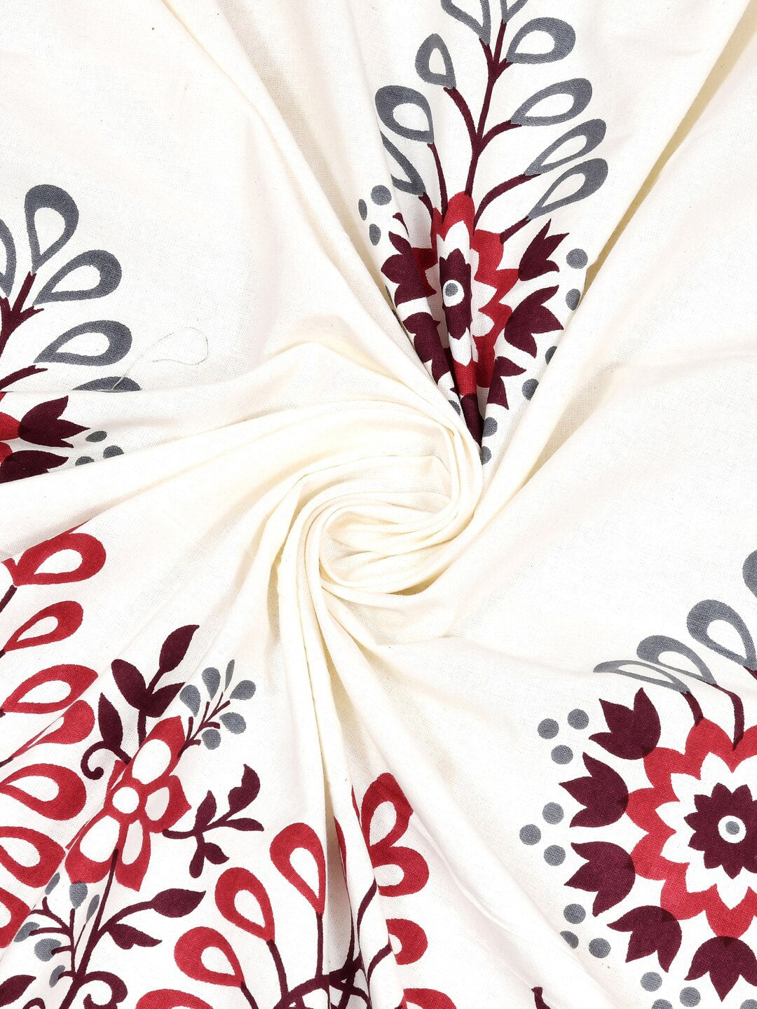 JAIPUR FABRICWhite Red Ethnic Motifs Cotton 250 TC King Bedsheet With 2 Pillow Covers - Distacart