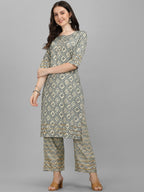 HERE&NOW Women Grey Ethnic Motifs Printed Kurta With Palazzos