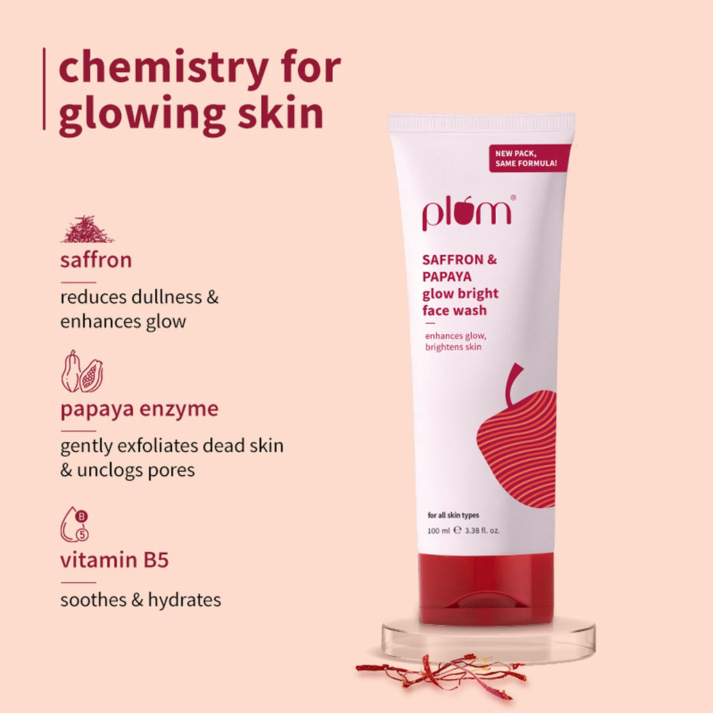 Plum Saffron & Papaya Glow Bright Gel Face Wash For Daily Use - Fights Dullness & Evens Skin Tone