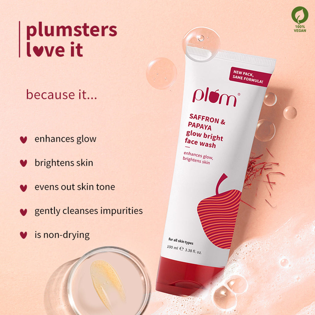 Plum Saffron & Papaya Glow Bright Gel Face Wash For Daily Use - Fights Dullness & Evens Skin Tone