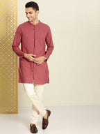 House of Pataudi Men Pure Cotton Solid Straight Mandarin Collar Rozana Kurta