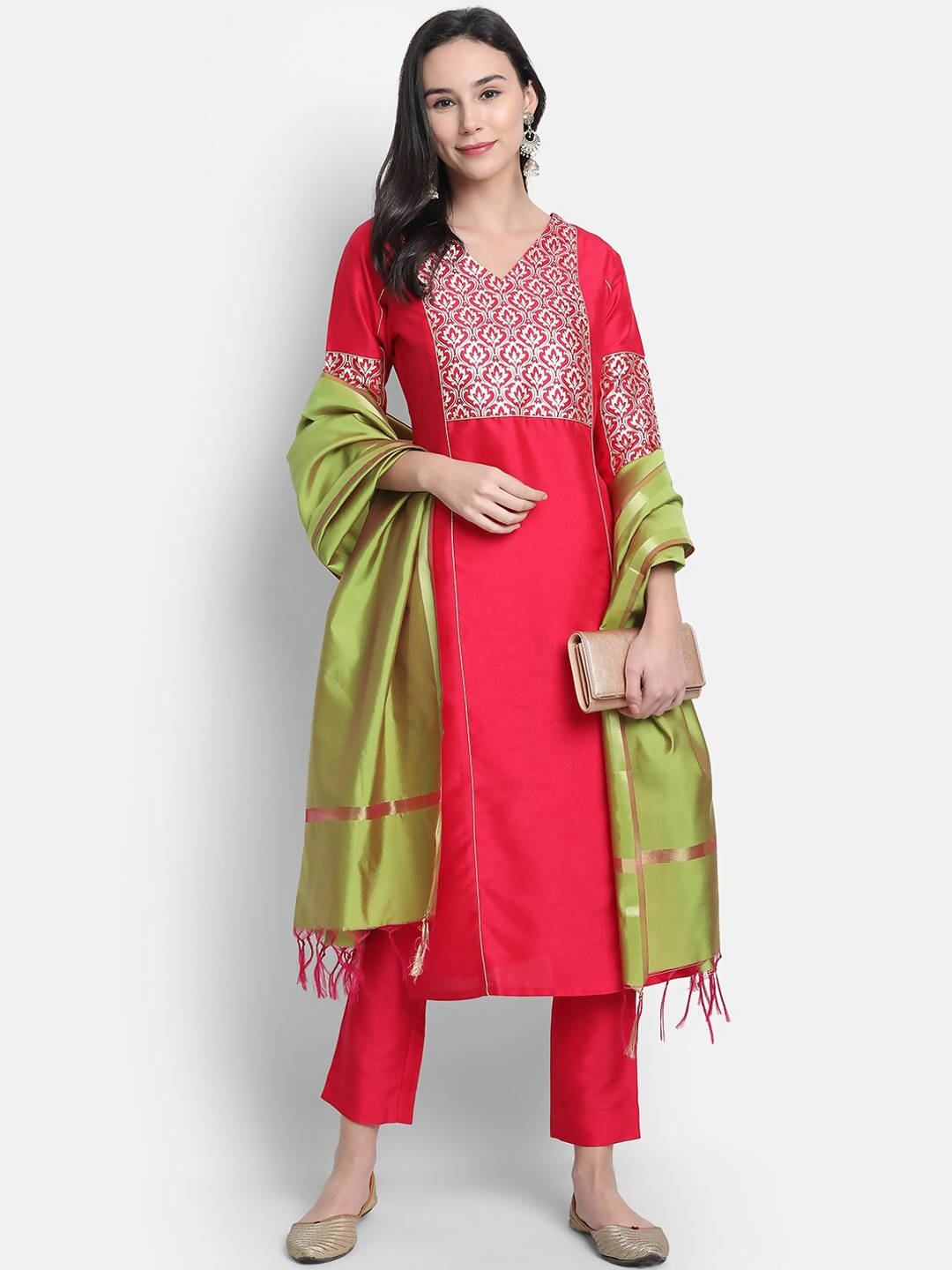 Janasya Pink Kurti with Trousers & Dupatta - Distacart