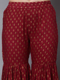 HERE&NOW Women Maroon Ethnic Motifs Printed Kurta with Palazzos & With Dupatta