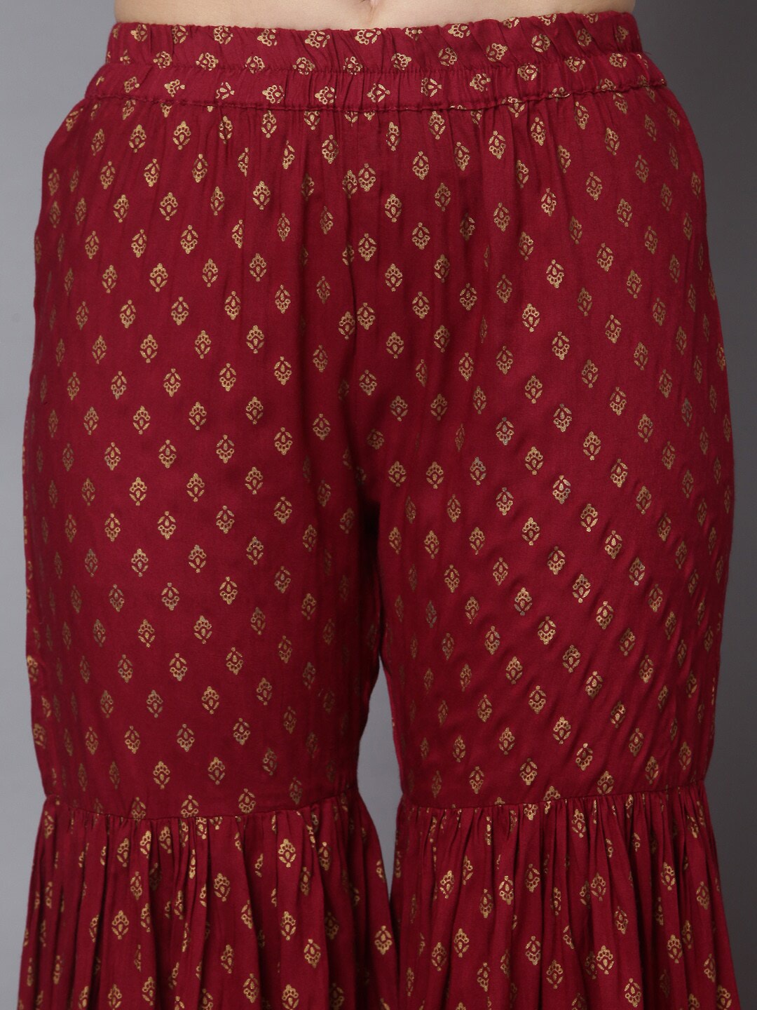 HERE&NOW Women Maroon Ethnic Motifs Printed Kurta with Palazzos & With Dupatta