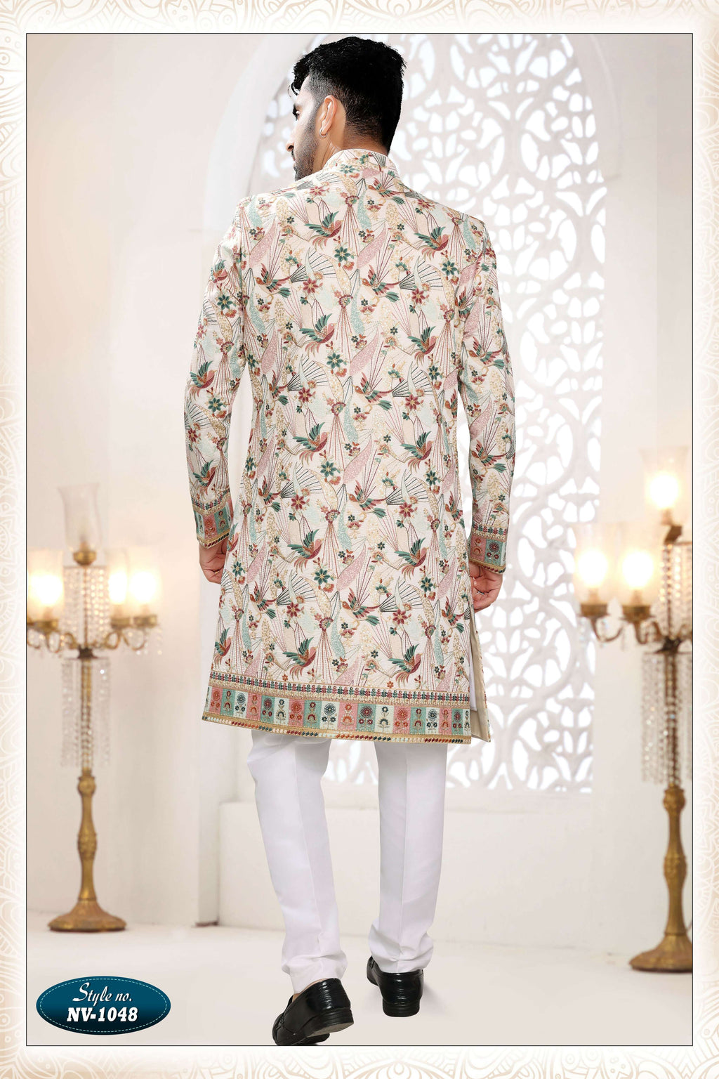 Joban Fashion Men's White Straight Silk Thread And Sequence Embroidery All Over 3 Pc Kurta Set