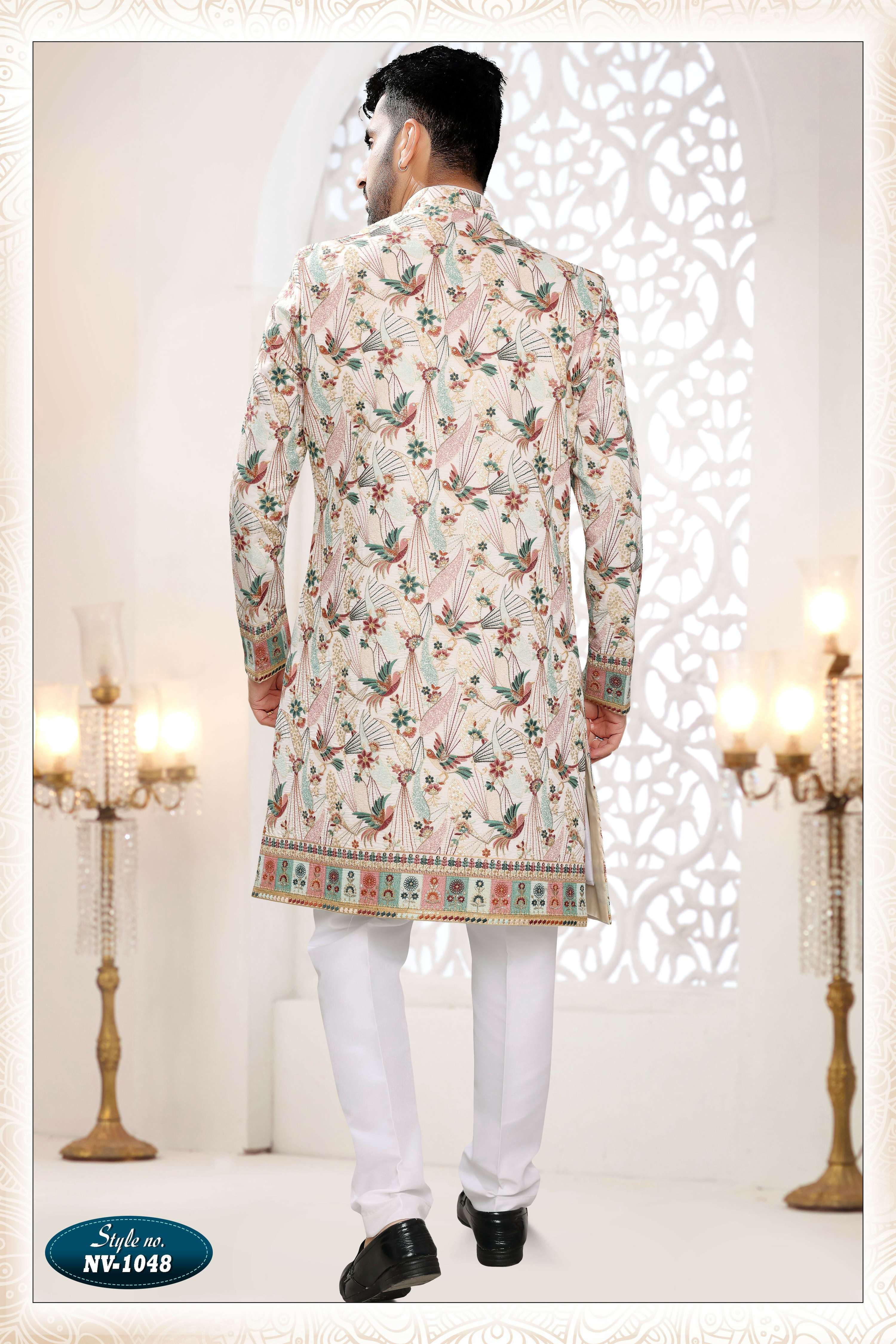 Joban Fashion Men's White Straight Silk Thread And Sequence Embroidery All Over 3 Pc Kurta Set