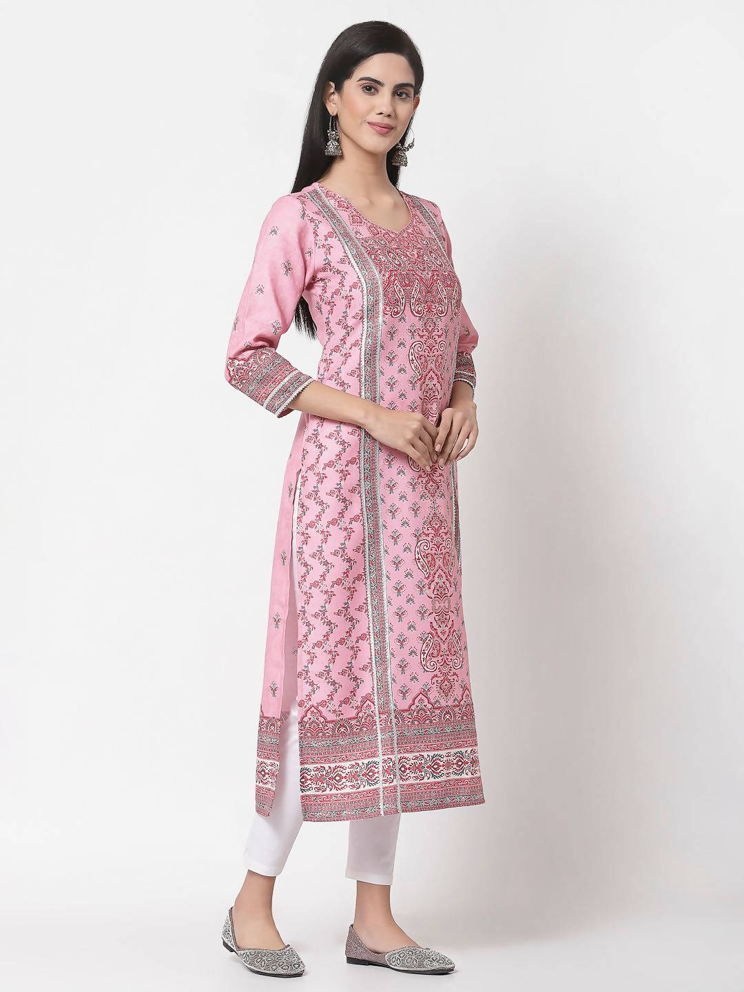 Myshka Women's Multi Printed Polyester Full Sleeve Round Neck Casual Kurta