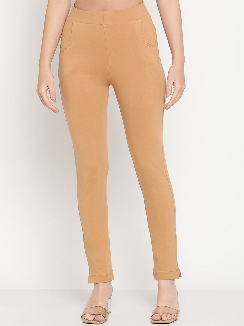 TAG 7 Set Of 2 Yellow & Beige Solid Leggings